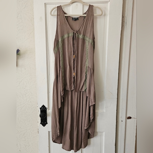 POL Women's Sleeveless Boho Lagenlook Tie-Front Duster Size Small, High-Low Hem - Picture 1 of 10